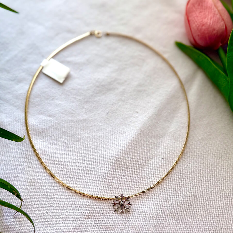 Yellow Gold Italian Necklace - Ice Flower